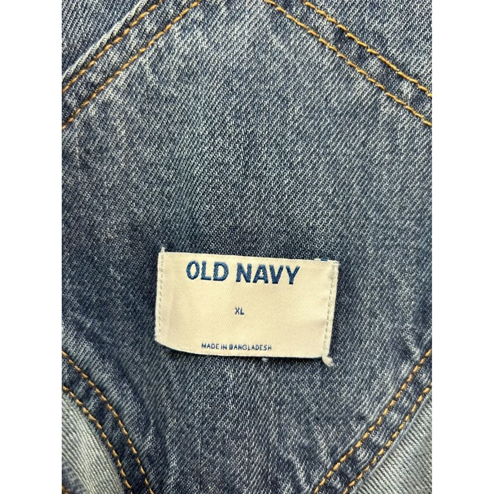 Old Navy Overalls Women XL Blue Denim Shortalls Utility Cuffed Medium Wash